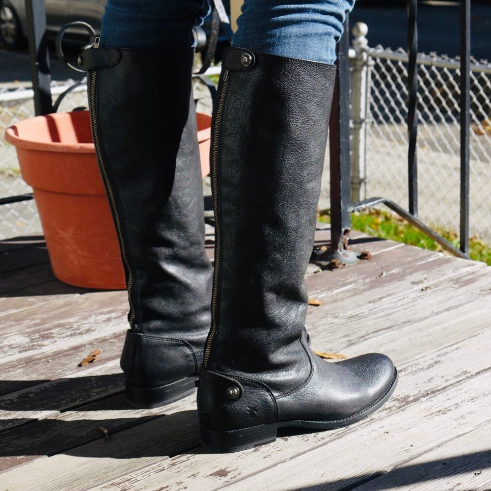 FRYE Melissa Black Stud Zip Back Leather Boots